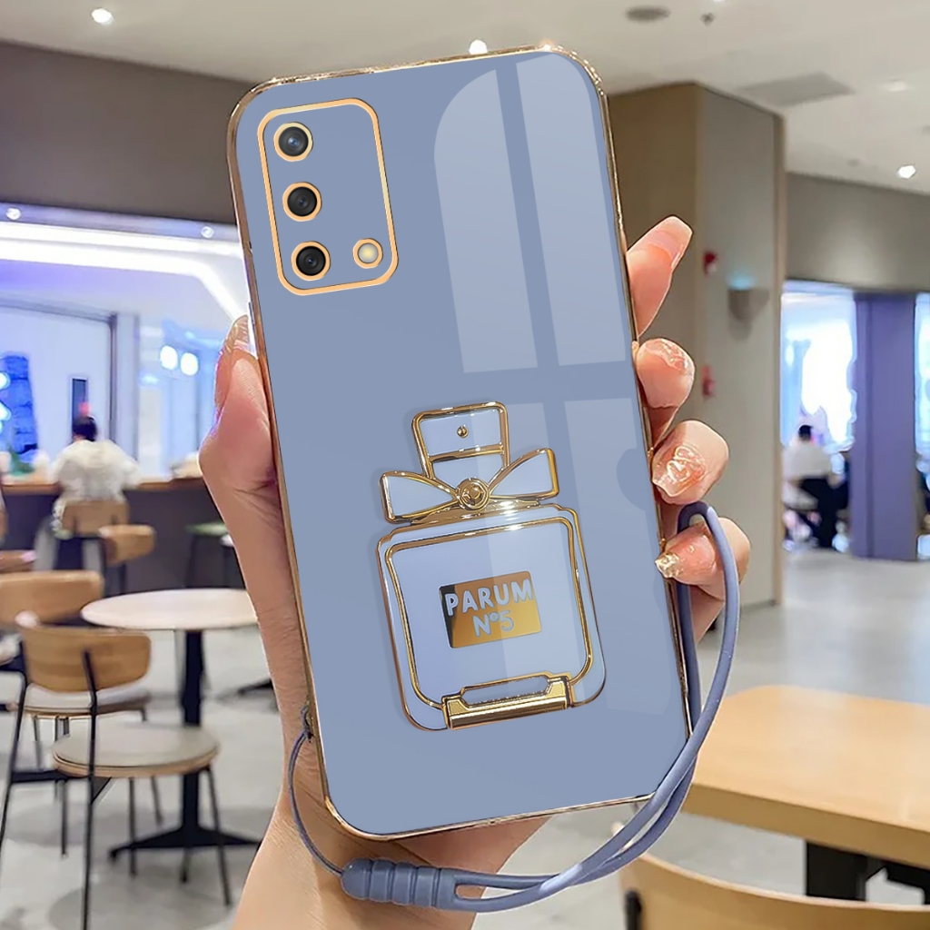 Softcase Terbaru Oppo A74 4G, A95 4G Case Luxury Plating Dengan Stand Holder Mewah Silikon Casing