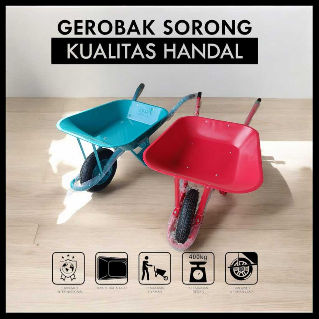 Gerobak Dorong Pasir Cor - Ban Hidup, Ban Mati, Kuat 300kg / gerobak sorong bangunan