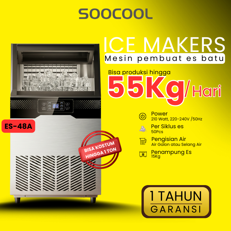 ESCOOL ES-48A Mesin Pembuat Es Batu 55Kg/Hari, Ice Cube Maker Portable 45pcs per Cycle