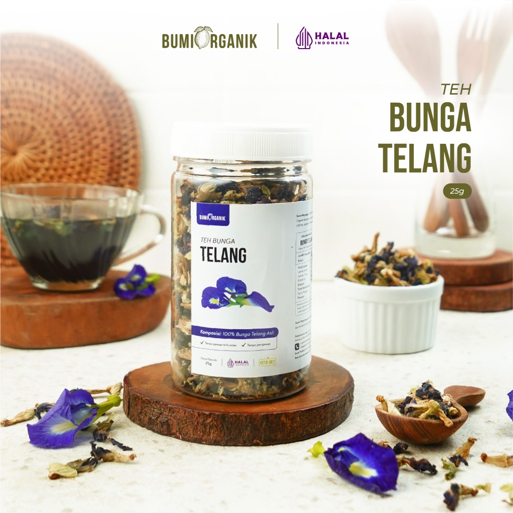TEH BUNGA TELANG KERING SEGAR ORGANIK 25G BUMI ORGANIK / BUTTERFLY PEA ORGANIC BLUE PEA / CHAMOMILE 