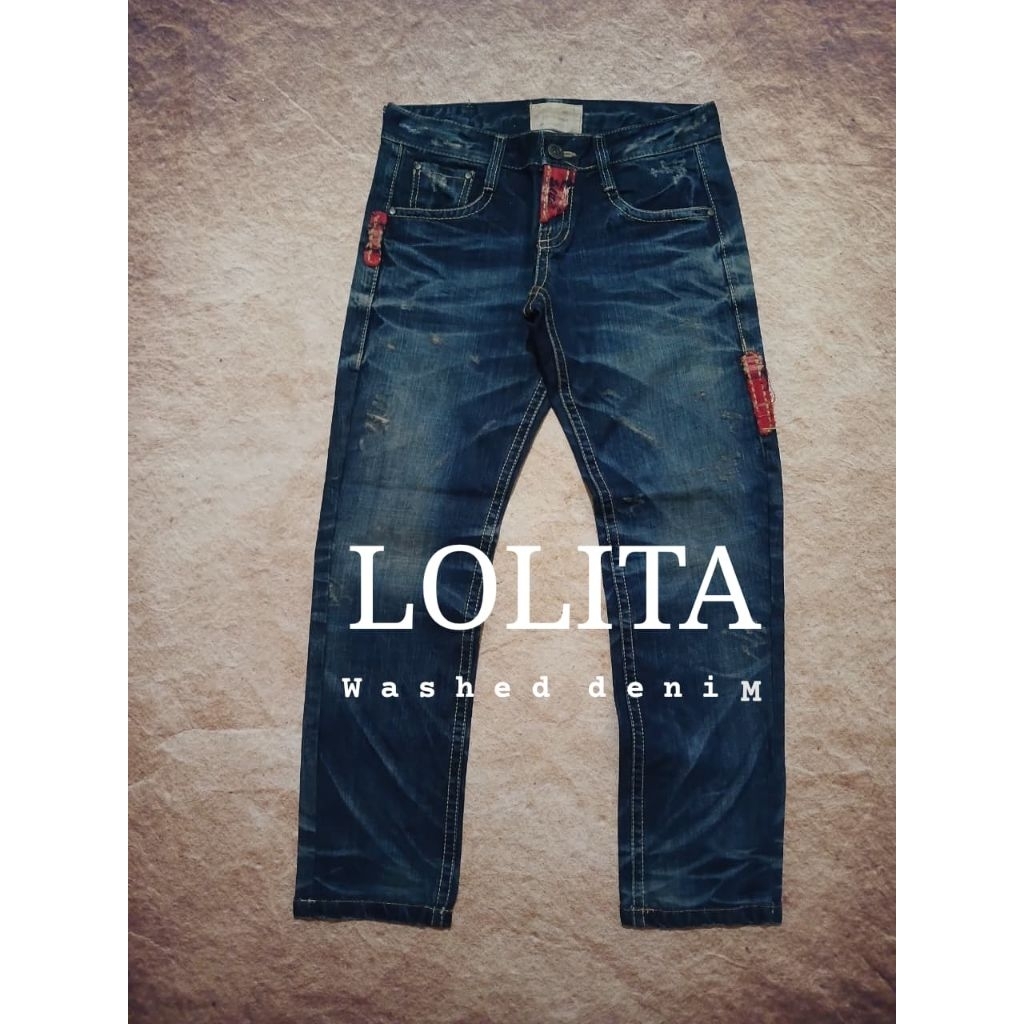 Jeans pria keren LOLITA bahan tebal washed denim bekas pakai
