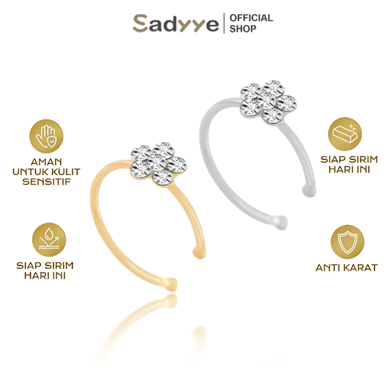 Sadyye Cincin Hidung Palsu Tipe C Bunga Plum Cincin Hidung Tindik Baja Tahan Karat Aksesori Mode