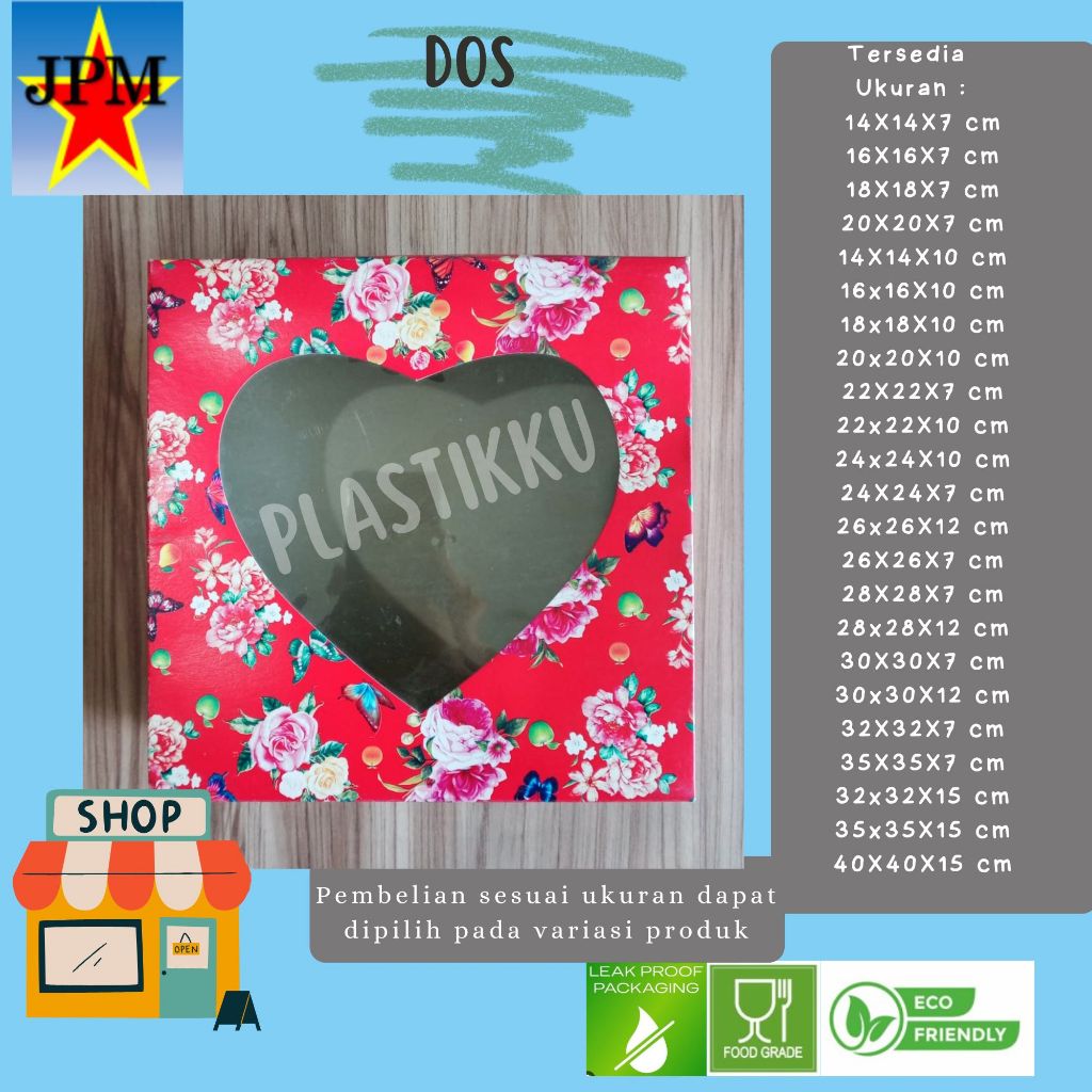 DOS Tart Tutup Hati / Box Kue Tart Jendela Hati / Kotak Kue Tart Tutup Mika Hati / Box Hantaran / Ko