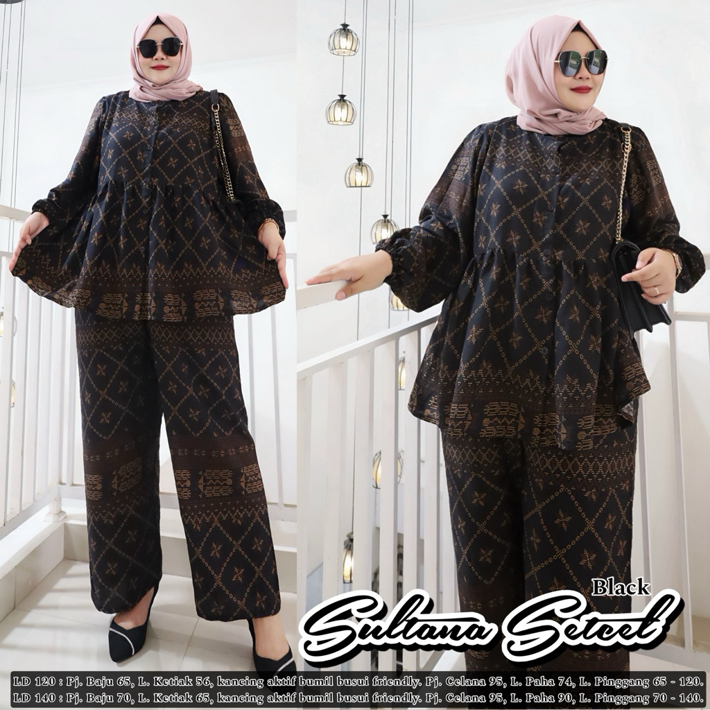 Setelan Jumbo Wanita Free Pouch Kekinian Setcel Motif Bunga Bigsize Celana Atasan Rayon Bumil Busui 