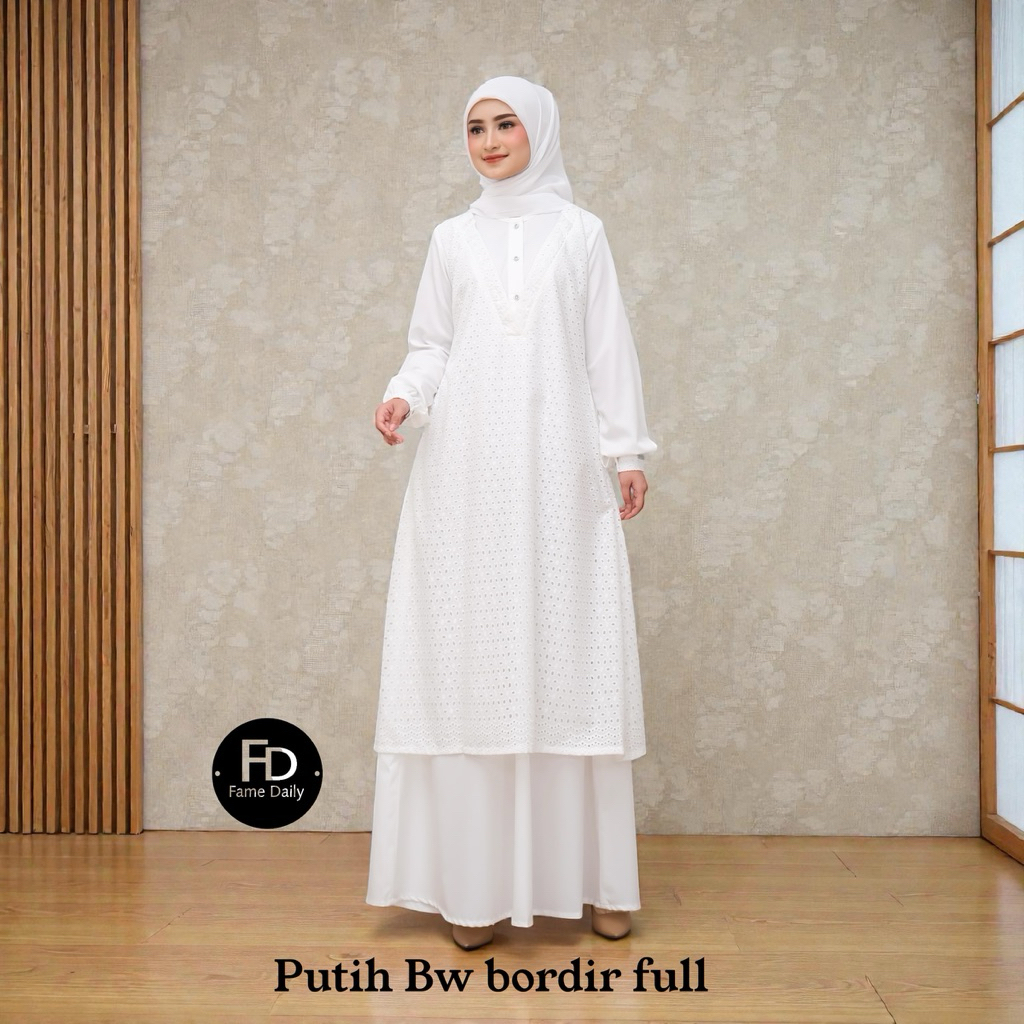 Fame.Daily Gamis katun bordir/ Gamis Umroh/ Gamis Haji/ Gamis Putih