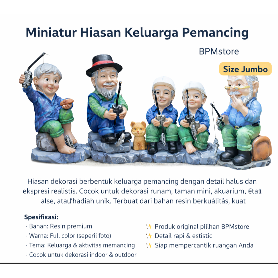 Hiasan Aquarium Orang Mancing Premium Ornamen Paludarium Terrarium Kolam Miniatur Pemancing Besar