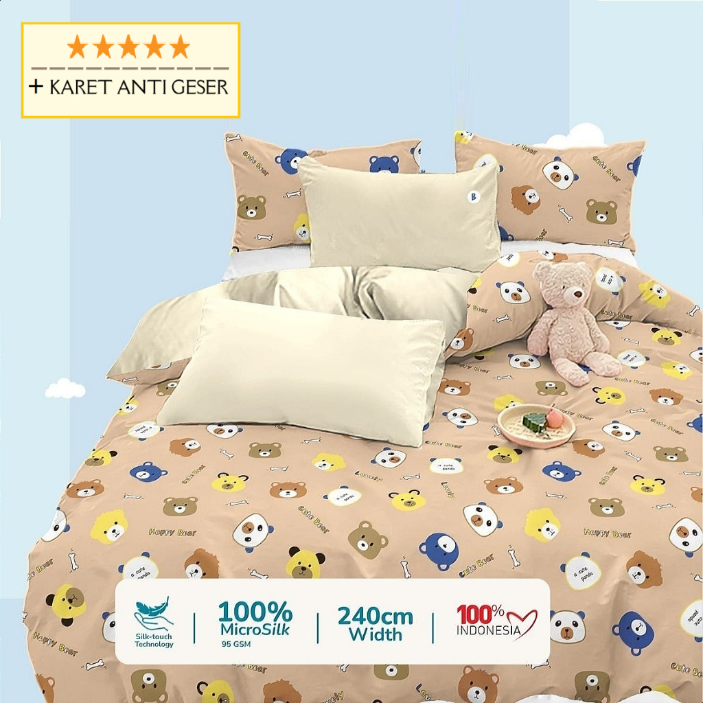 sprei anak motif lucu beruang Joyful Bear Coklat 100x200 120x200 90x200 160x200 180x200 200x200