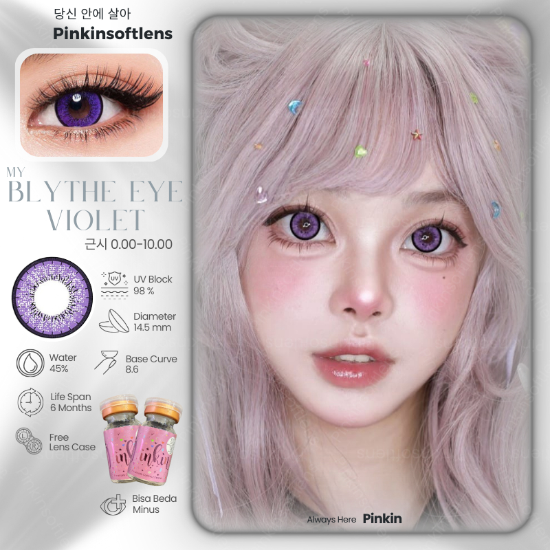 PINKINSOFTLENS My Blythe Eye Violet Lilac Ungu Softlens Cosplay Normal -0.00 Minus -10.00 1 Pasang L