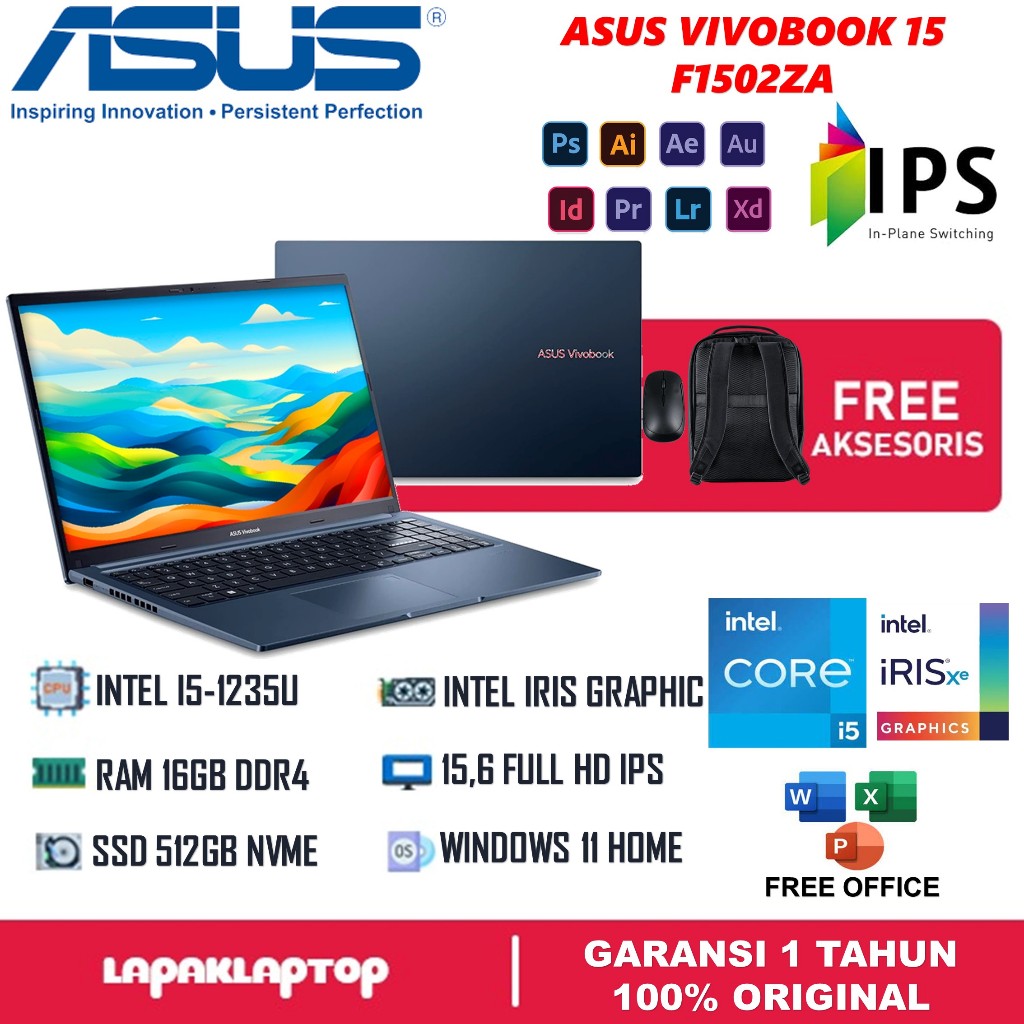 Laptop Asus Vivobook 15 F1502ZA Intel Core I5 1255U Ram 16GB 512GB SSD 15.6 FHD BL Windows 11
