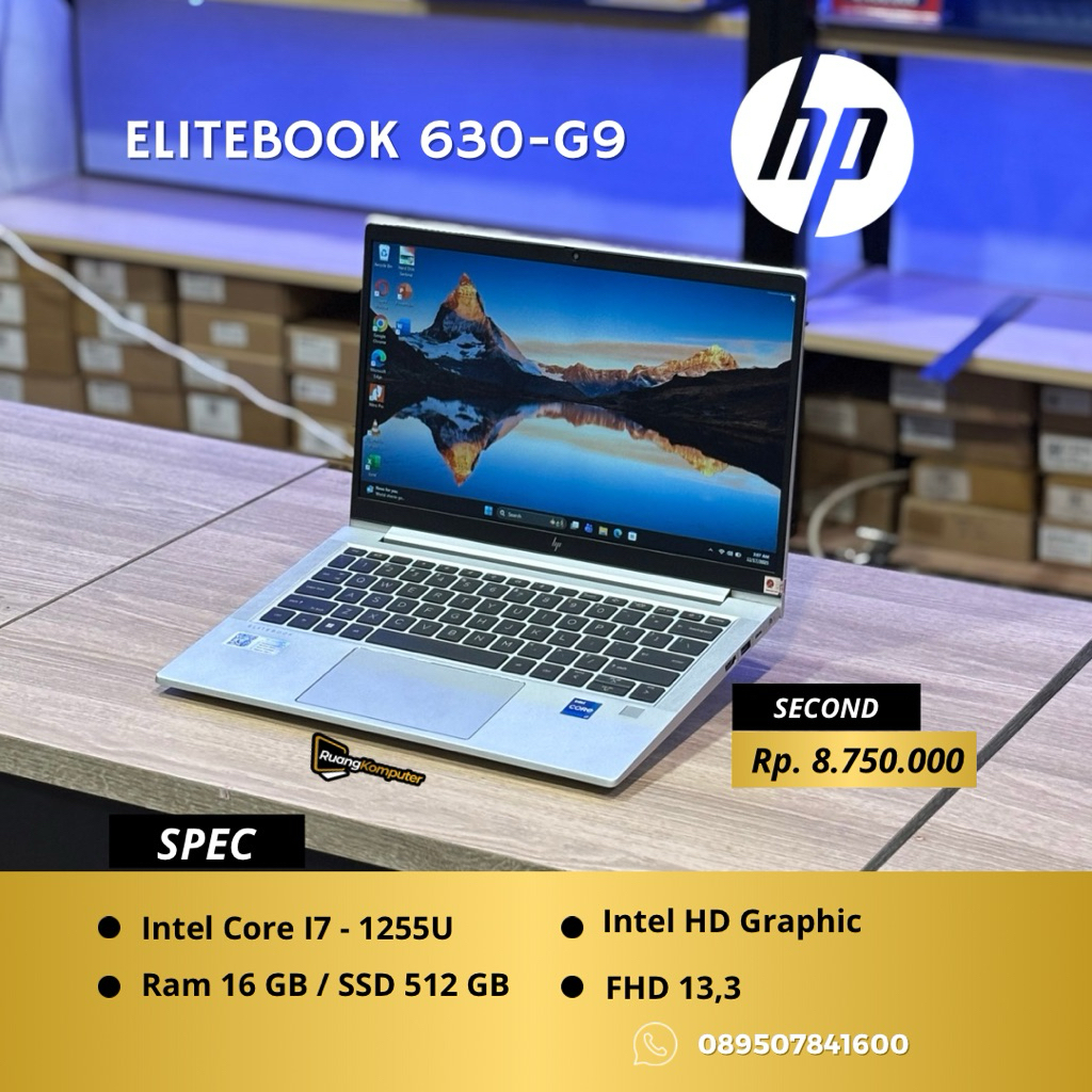 (Second) Laptop HP ELITEBOOK 630-G9 Intel Core I7 - 1255U RAM 16GB SSD 512GB FHD 13.3 Inch Second Be