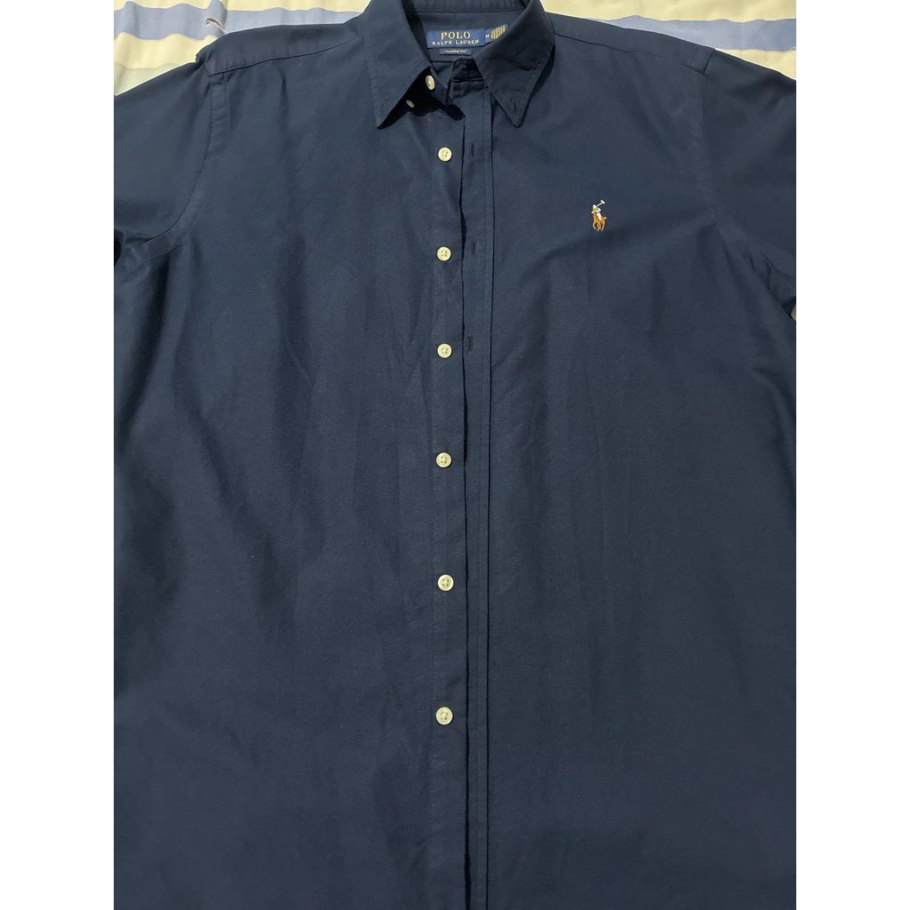POLO Ralph Lauren Authentic Kemeja Oxford Navy 3 colored pony size M Classic Fit