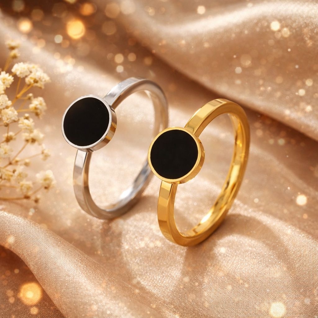 Cincin Titanium Bulat Warna Hitam Jewelry Couple Ring Anti Karat Cincin Premium Wanita Pria Termurah