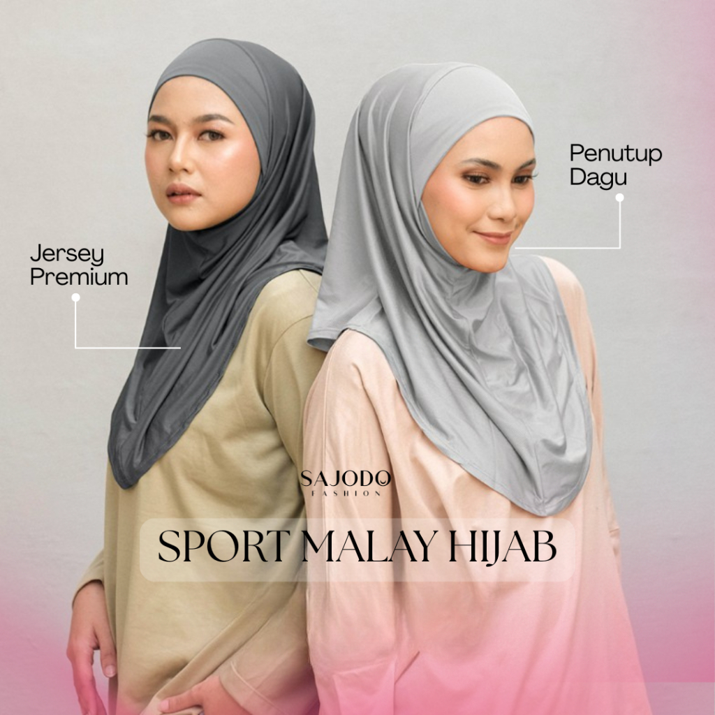 Jilbab Kerudung Bergo Hijab Sport Dagu Jersey Premium Hijab Olahraga Tutup Dagu Malay