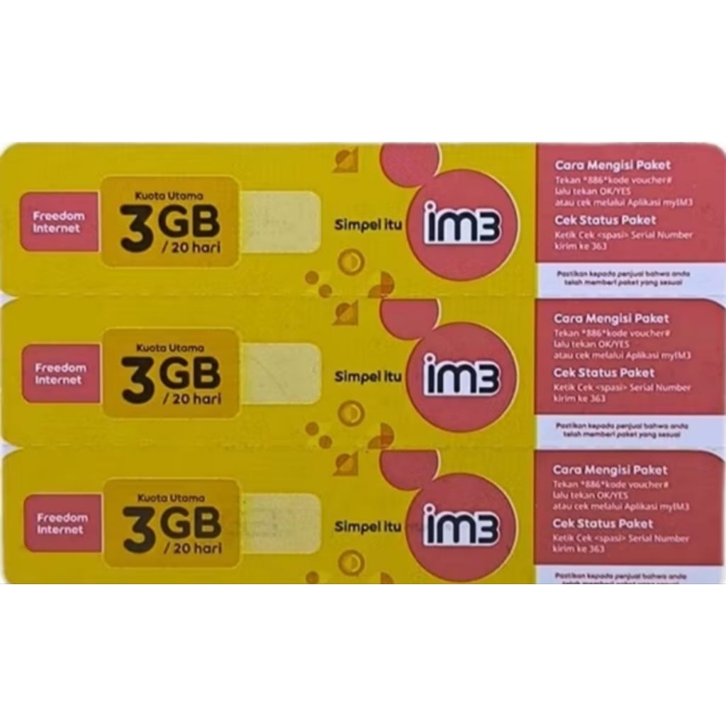 VOUCHER INDOSAT FREDOM INTERNET 3GB 20HARI ( JATIM,JATENG,DIY)