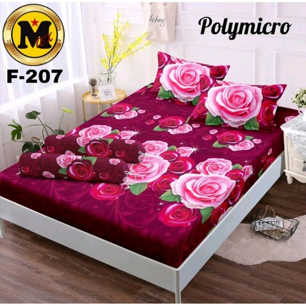 Sprei Polymicro Motif Bunga Mawar Merah Pink F-207 - Halus, Lembut & Tidak Luntur