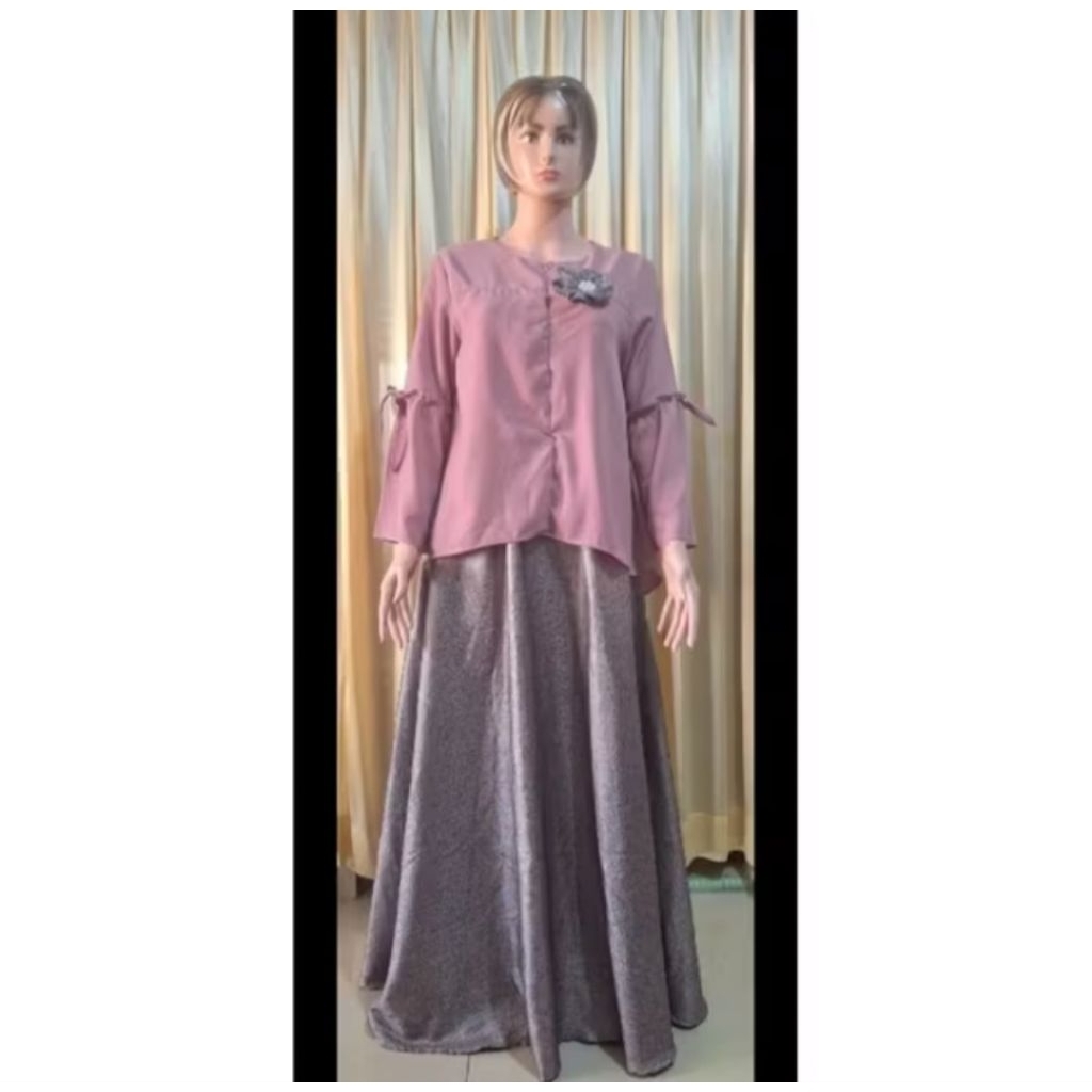 gamis wanita pink abu