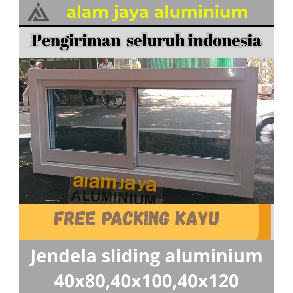 Jendela sliding aluminium tinggi 40 cm x 80 /100 /120