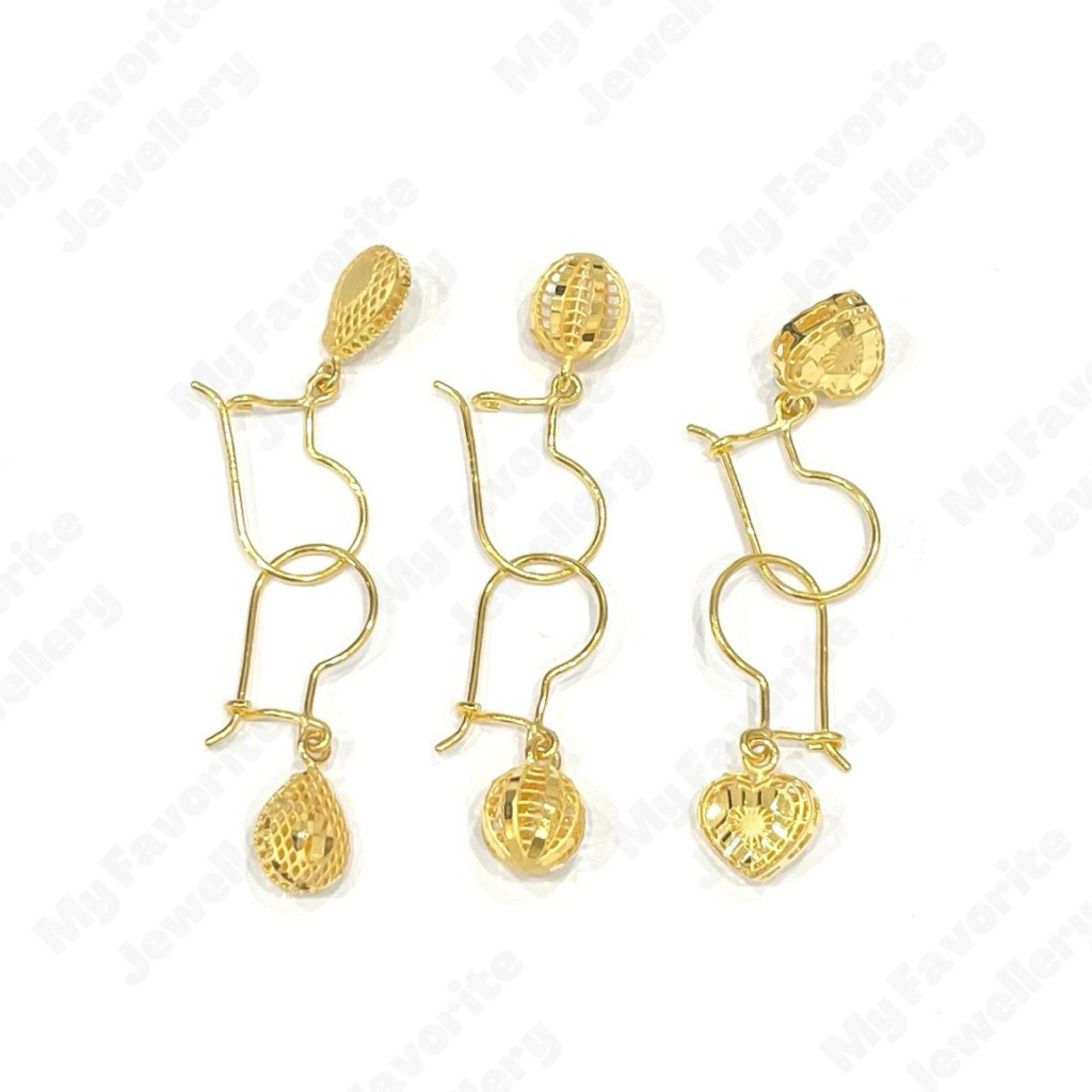 Anting Gantung Bola Tetes Hati Emas Asli Kadar 700 16K