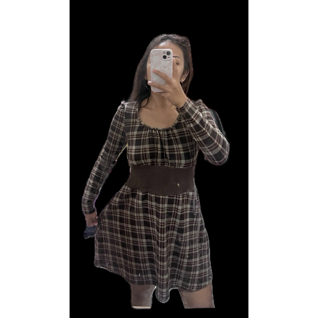 Brown plaid midi dress gothic vintage dress