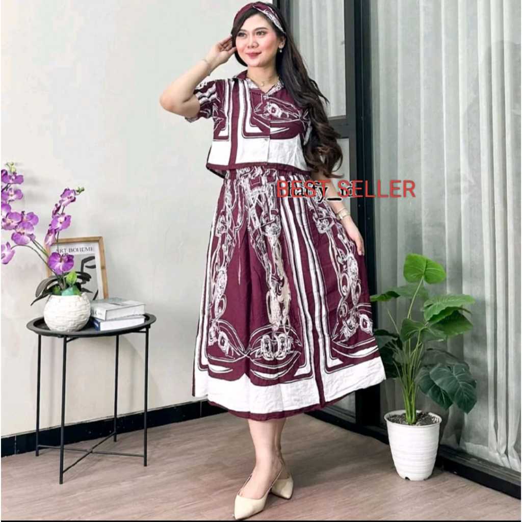 Set Kemeja Crop Dan Setelan Rok Higwaist Motif Wayang // Oneset Wanita Rok Crop Top Trend Dewasa