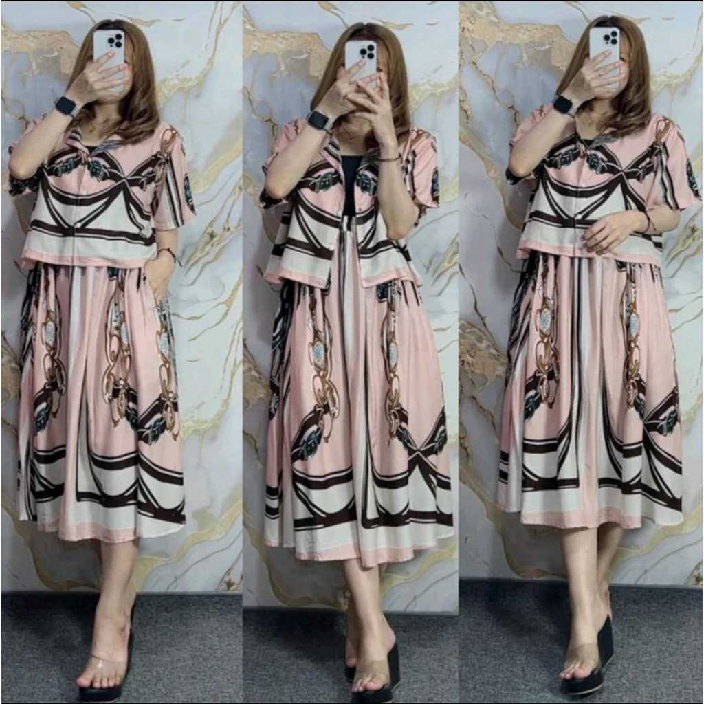 SET WANITA ATASAN CROP VEST KANCING // ONE SET ROK CROP MOTIF SULTAN PREMIUM