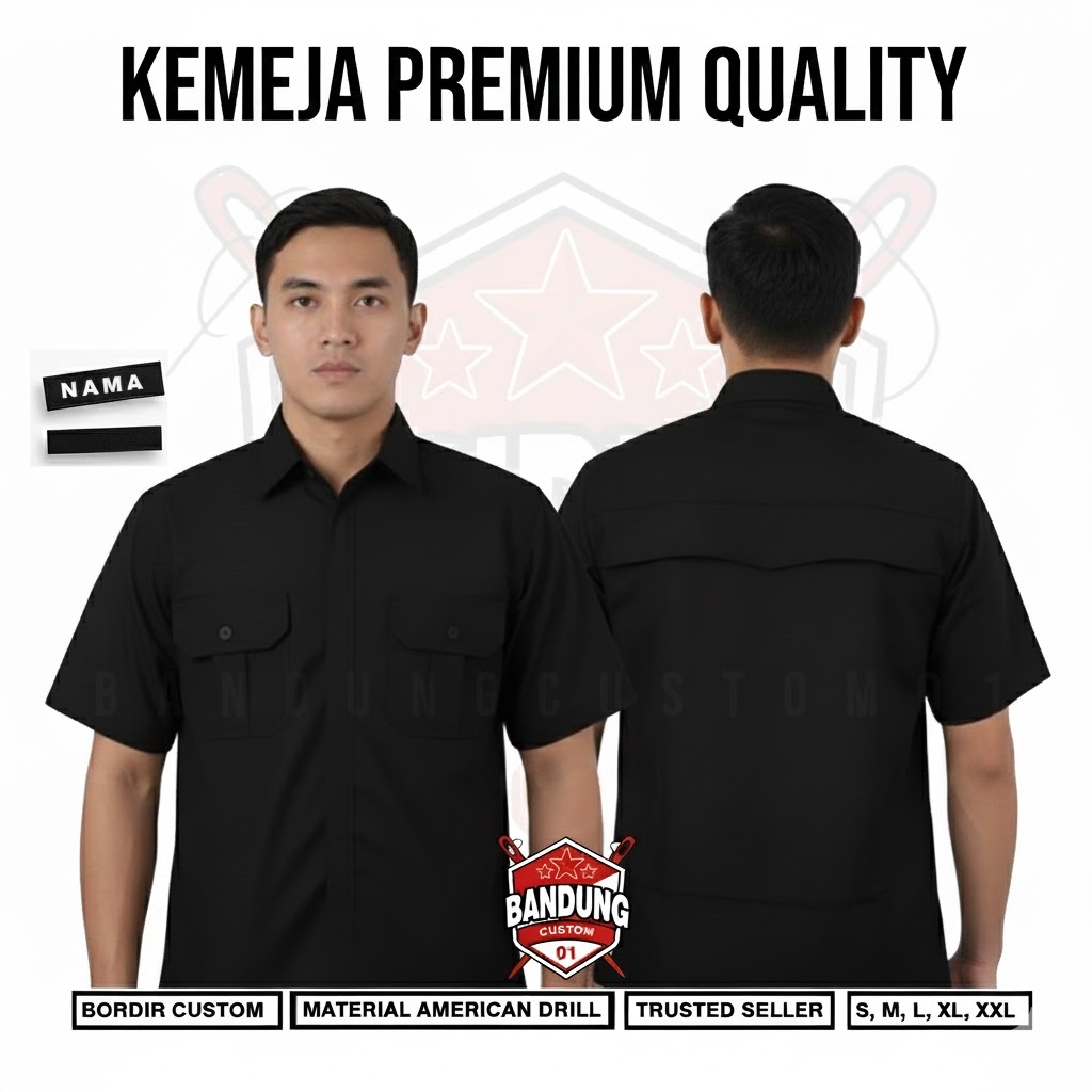 Kemaja Pdl Pdh Polos Premium American Drill Gratis Nama Satuan Glosir