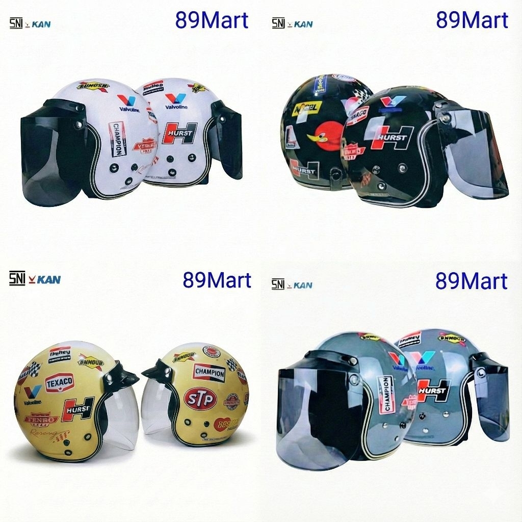 Helm Bogo Motif Track Racing Retro Half Face Pria Wanita SNI