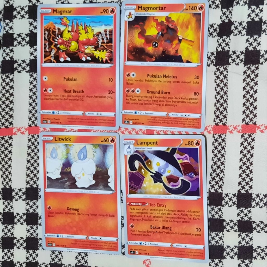 Kartu Pokemon Magmar, Magmortar, Litwick, Lampent tipe api Sc1b bahasa indo tcg