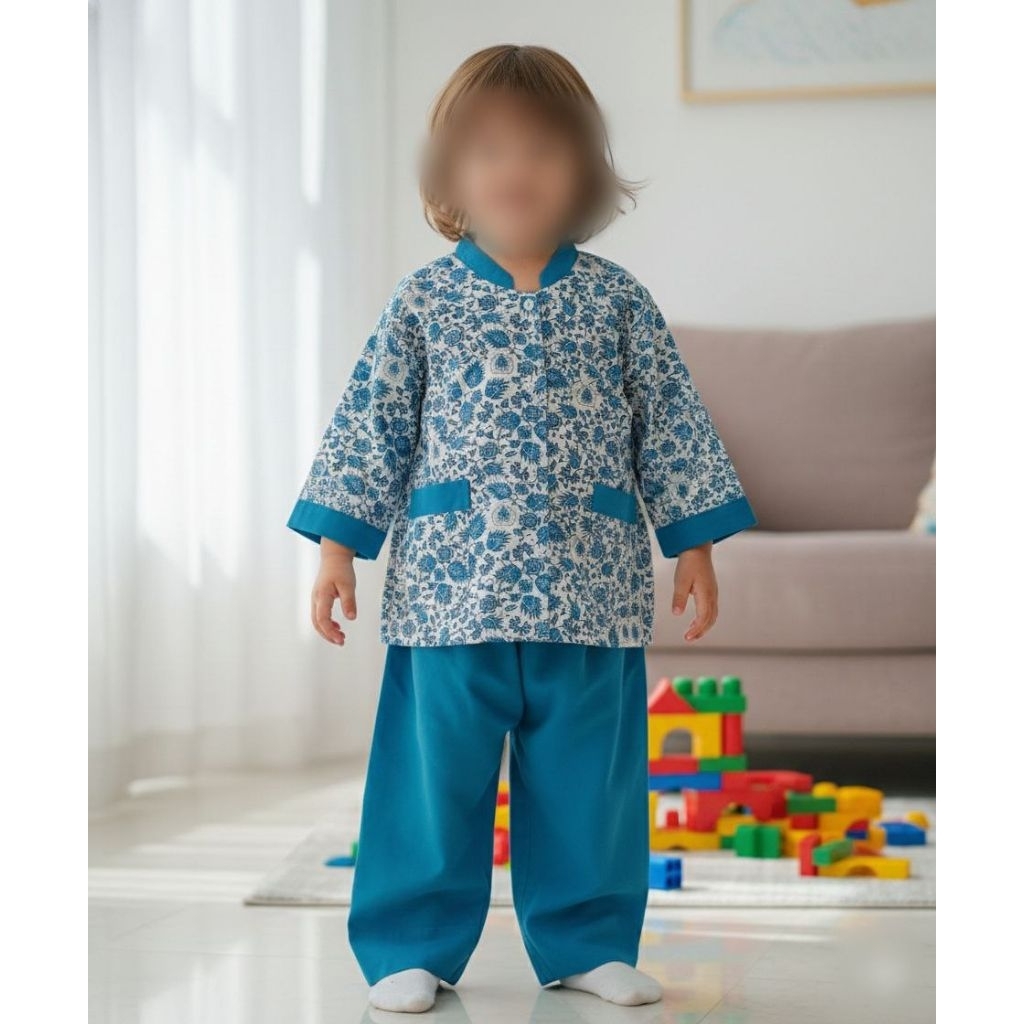 Setelan Baju Batik Anak Biru Laut Prelov