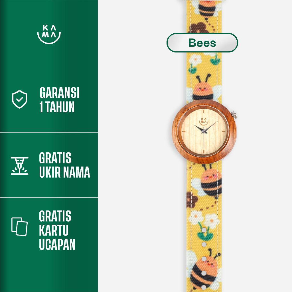 Jam Tangan Kayu Kama Watch Edisi Strap Bees