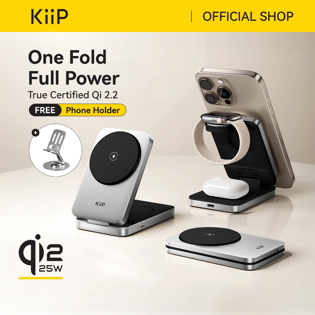 KiiP PWC02 3in1 Magnetic Wireless Charging 25W Foldable Portable Wireless Charger Magsafe Qi2.2 Trav
