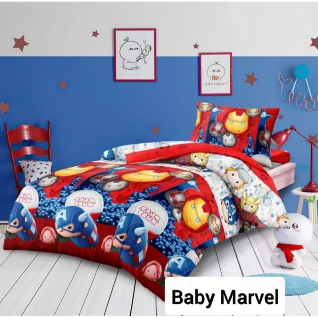 Bedcover Set Anak Laki Laki Motif MARVEL / SPIDERMAN / PLANET Lengkap Selimut & Sprei Set Ukuran Sin
