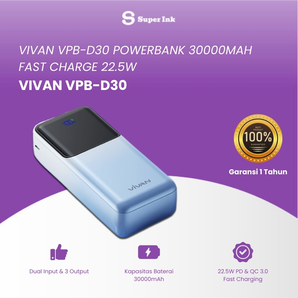 Powerbank 30000mAh Fast Charge 22.5W VIVAN VPB-D30