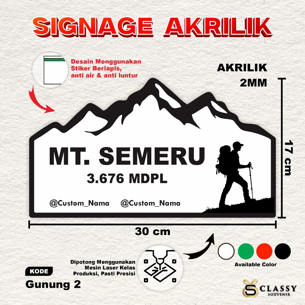 AKRILIK PLAKAT GUNUNG - SIGN KETINGGIAN GUNUNG CUSTOM - SIGNAGE AKRILIK