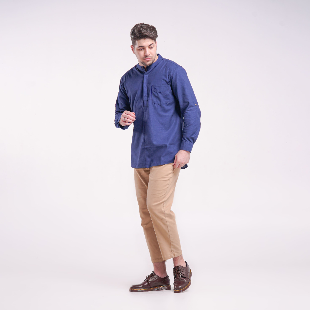 LUQMAN HAKIM Hizam Navy | Kemko Kemeja Koko Pria Lengan Panjang | Baju Muslim Casual Harian Kekinian