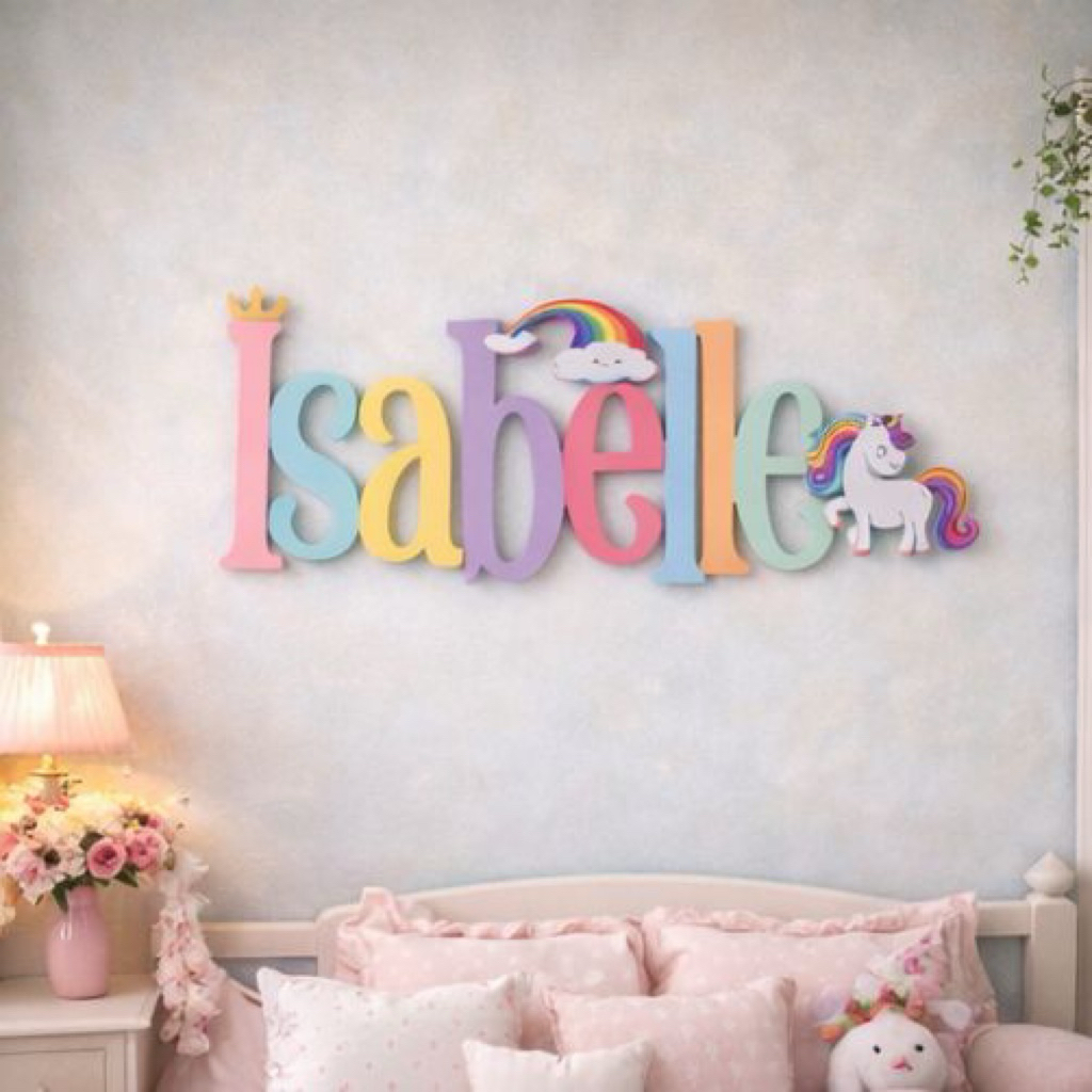 PSO Custom Nama Anak Bayi Ukir Timbul 40cm Hiasan Dinding Dekorasi Kamar