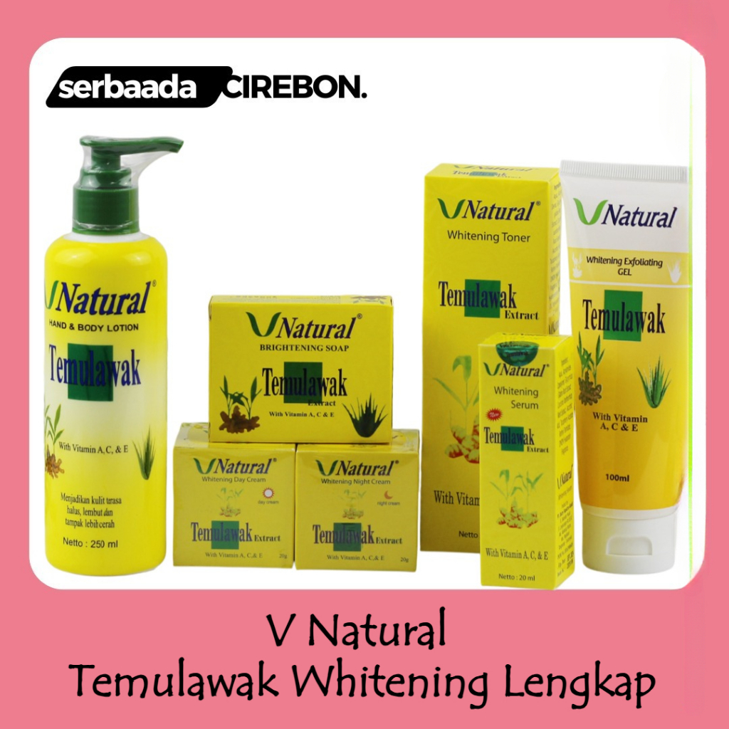 V Natural Temulawak Whitening Lengkap | Day & Night Cream + Sabun + Toner + Serum