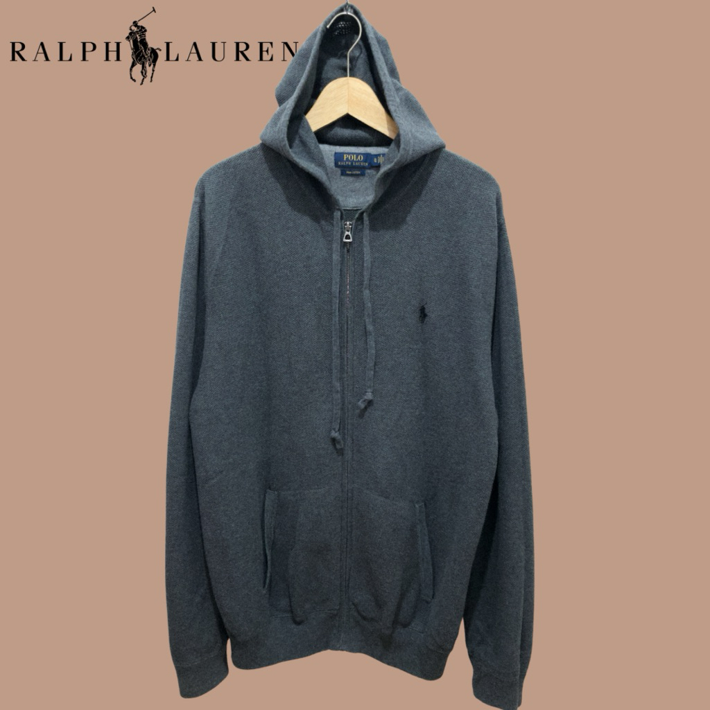 Polo Ralph Lauren Heather Grey Pima Cotton Full Zip Hoodie Sweater