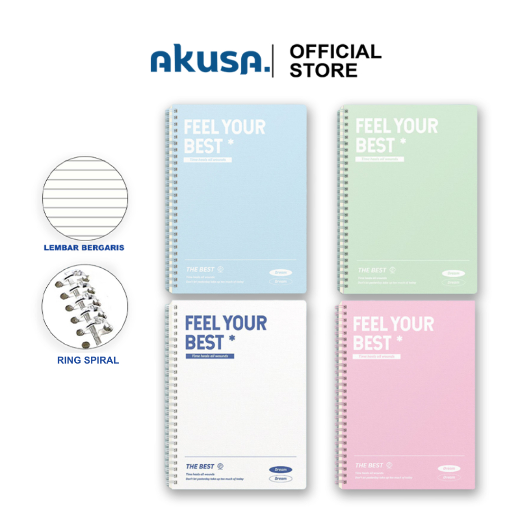 AKUSA Spiral Book A5 Motif Buku Tulis Buku Catatan Buku Diary Ring Spiral Notebook Warna Pastel SB00