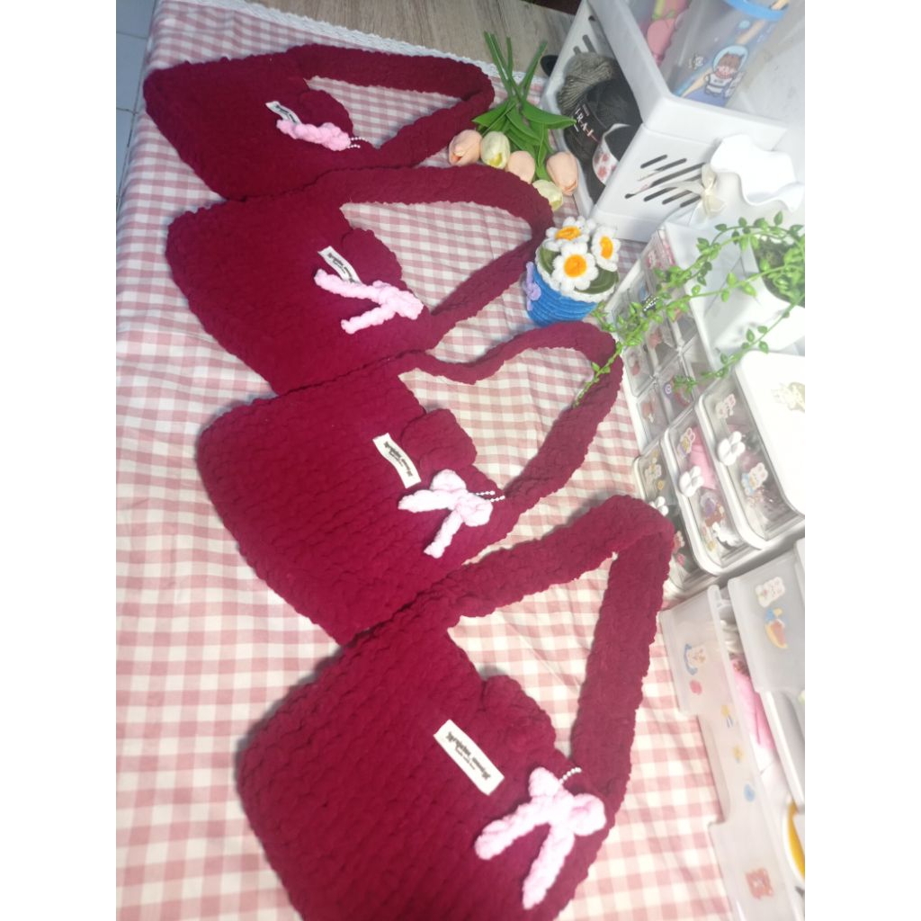 Tas Rajut Chenille Yarn. Chenille Bag Crochet