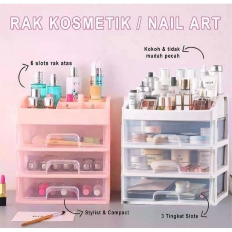 Rak Kosmetik Plastik Laci 3 Susun / Rak Laci Serbaguna / Rak Organizer Serbaguna