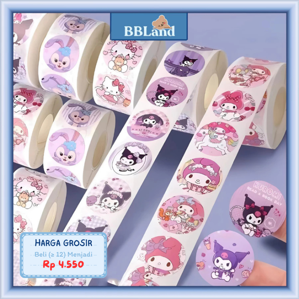 Stiker Roll 500 Lembar Karakter Sticker Roll Label Buat Tempel DIY Packaging Kotak Makan Souvenir