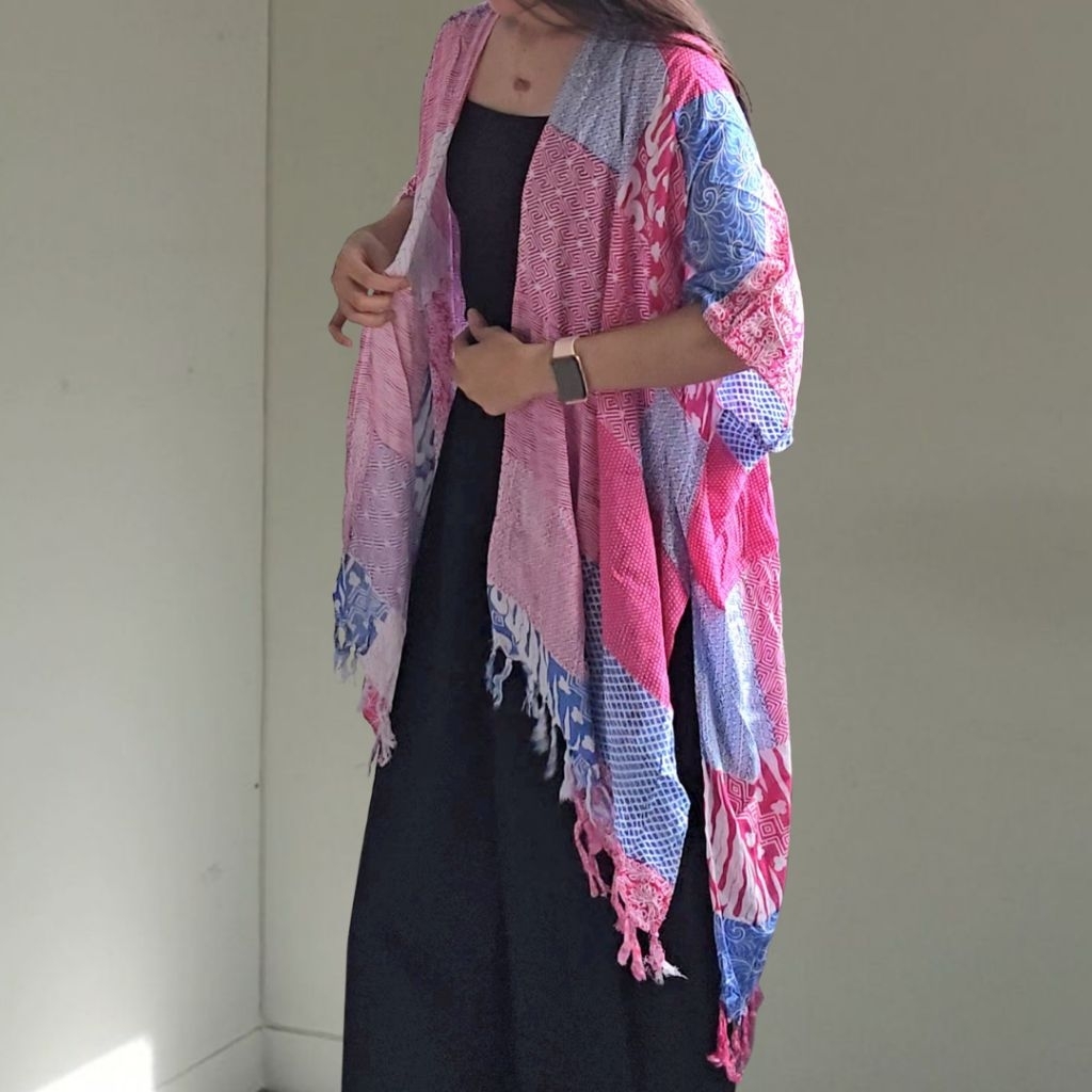 Outer Batik Wanita Outer Kimono Rayon Motif Patchwork
