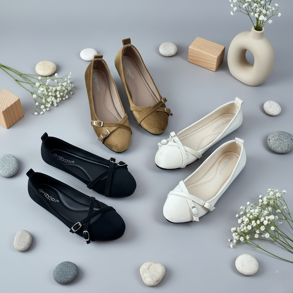 Gravici - Flat Shoes Wanita - Sepatu Perempuan - Sepatu Kerja Cewek - KD-01 - Sepatu Balet Wanita