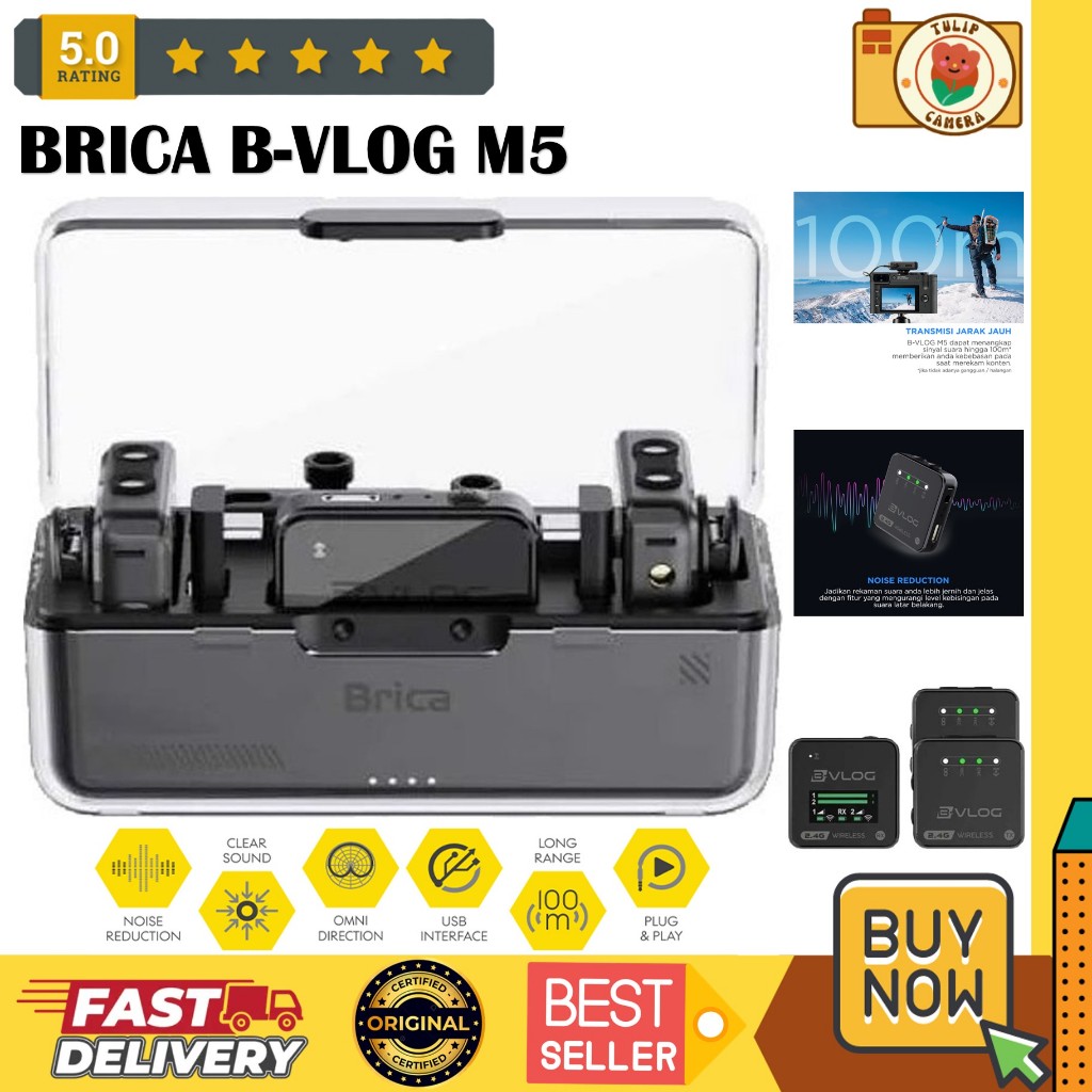 Brica B-VLOG M5 Dual Wireless Microphone - Clip On Mic Vlog - With Charging Case Mic Wireless BVLOG