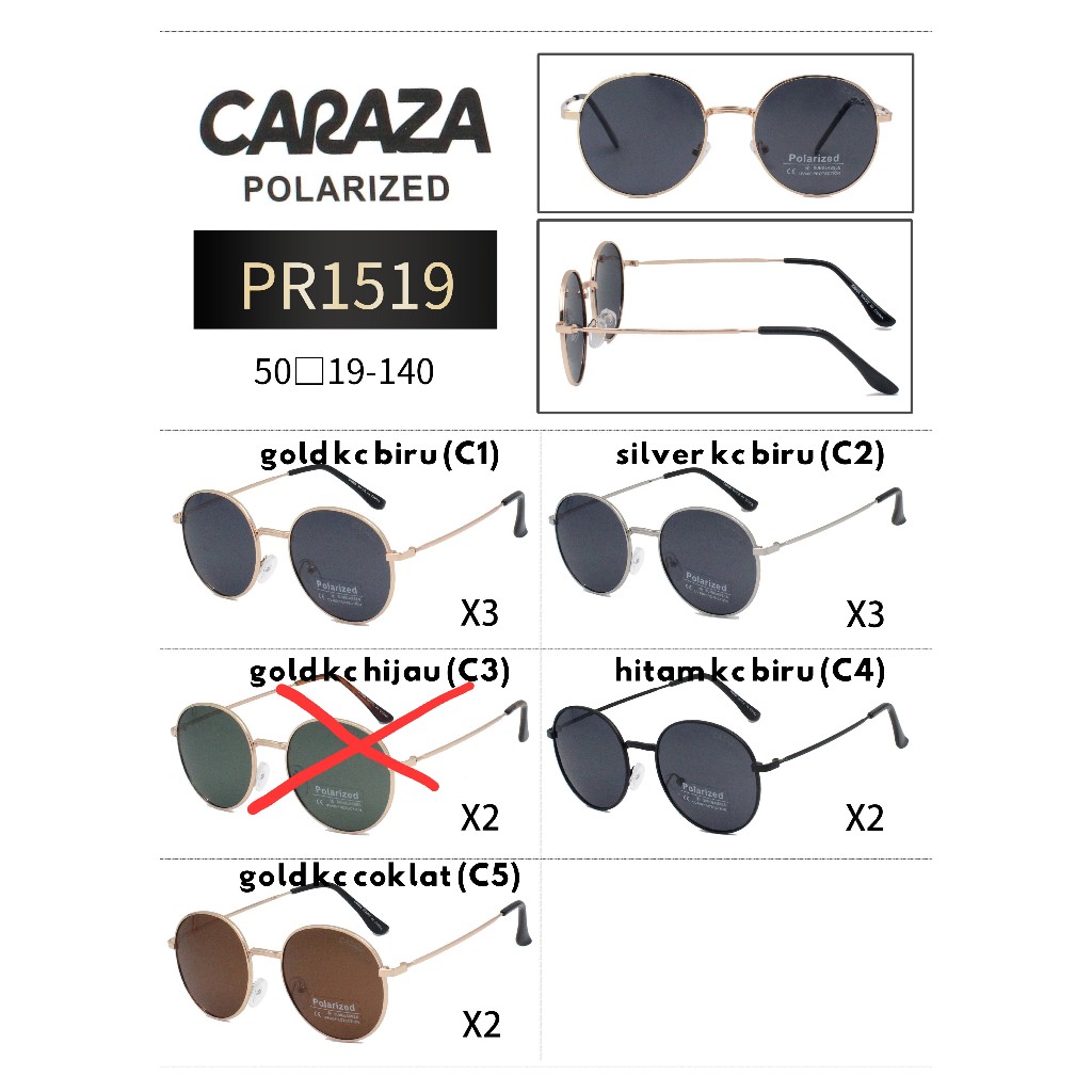CARAZA KACAMATA BULAT POLARIZED UNISEX ANTI UV 1519