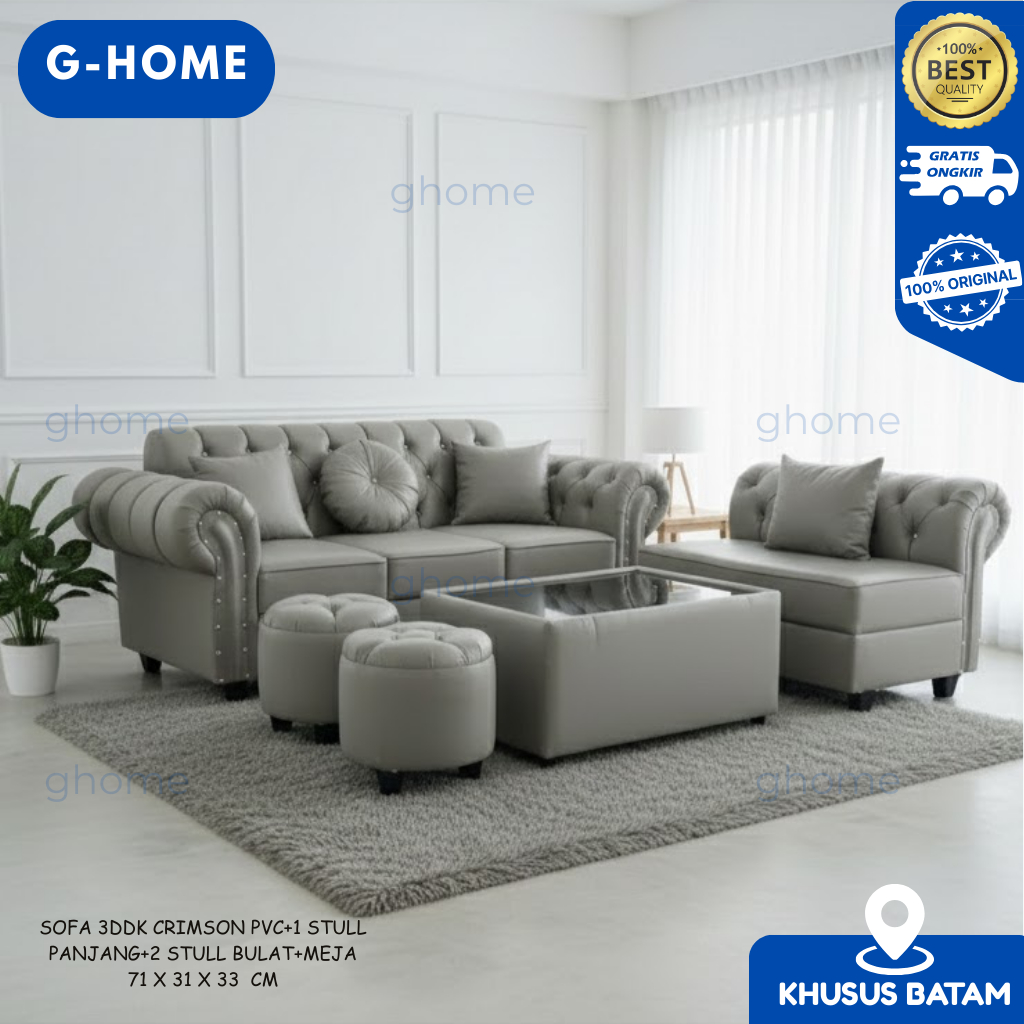 SOFA 3DDK CRIMSON PVC+1 STULL PANJANG+2 STULL BULAT+MEJA