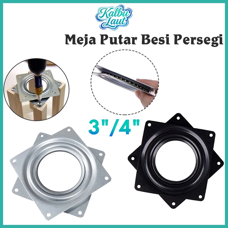 Bearing Putar 360° 3inch/4inch Persegi Hollow Untuk Meja Putar Rak Buku Lemari TV Besi Hitam/Perak