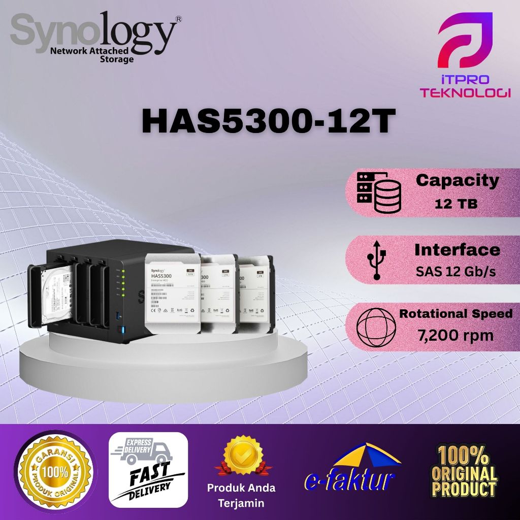 Synology HAS5300-12T Harddisk Internal Drive 3 5 inch Enterprise NAS Penyimpanan Storage Cloud