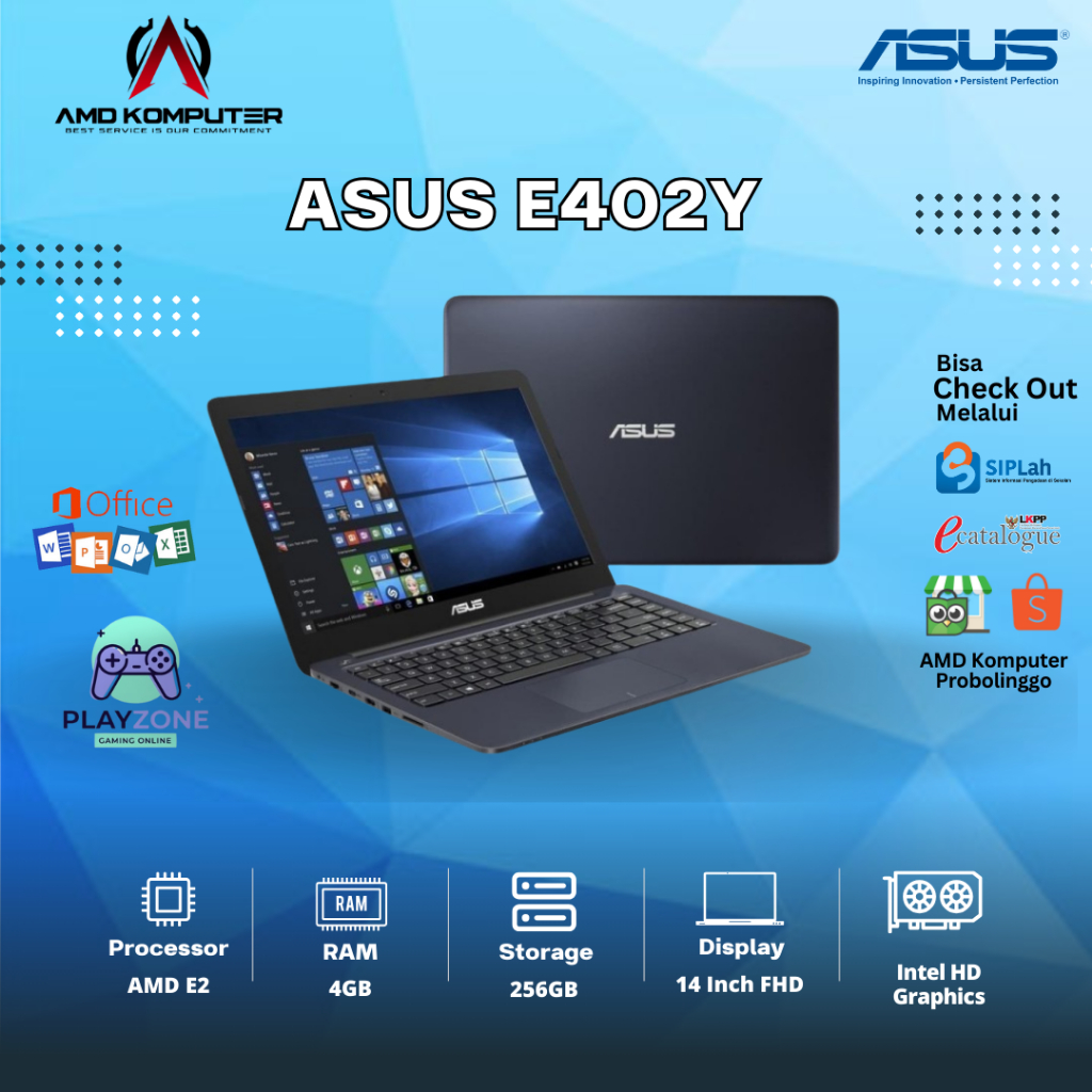 ASUS VIVOBOOK E402YA AMD E2-7015 - RAM 4GB SSD 256GB 14 INC SECOND